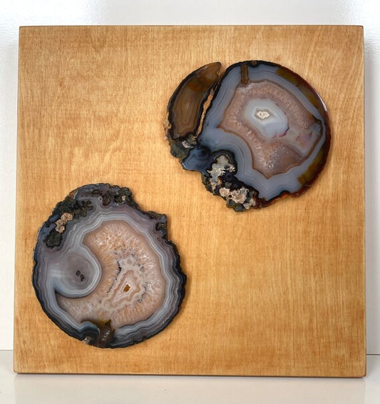 The Agate Sisters - Two Agate Slices on Wood