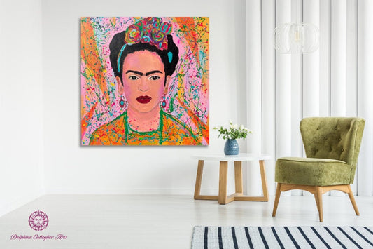 Portrait " Frida Kahlo " Pop Art , 48 x 48 inch - Delphine Callegher Art