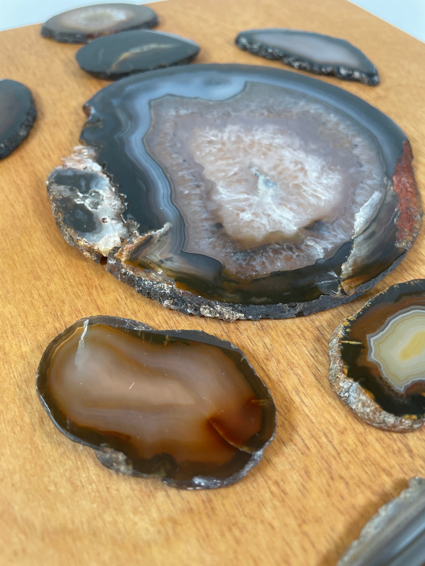 Agate Slices on the Wooden Canvas Board